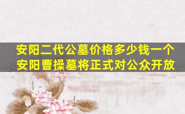 安阳二代公墓价格多少钱一个 安阳曹操墓将正式对公众开放